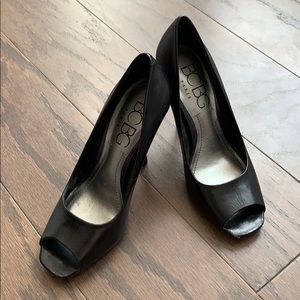 SOLD-NEW BCBG Black Open Toe Heels - size 5.5
